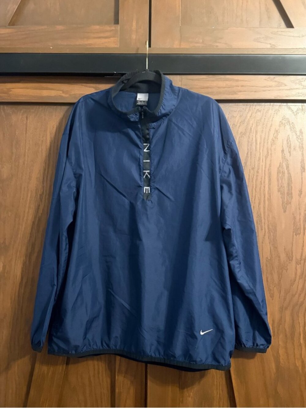 Vintage Y2K Nike Navy Blue 1/4 Zip Nylon Windbreaker Pullover Jacket Size XL EUC